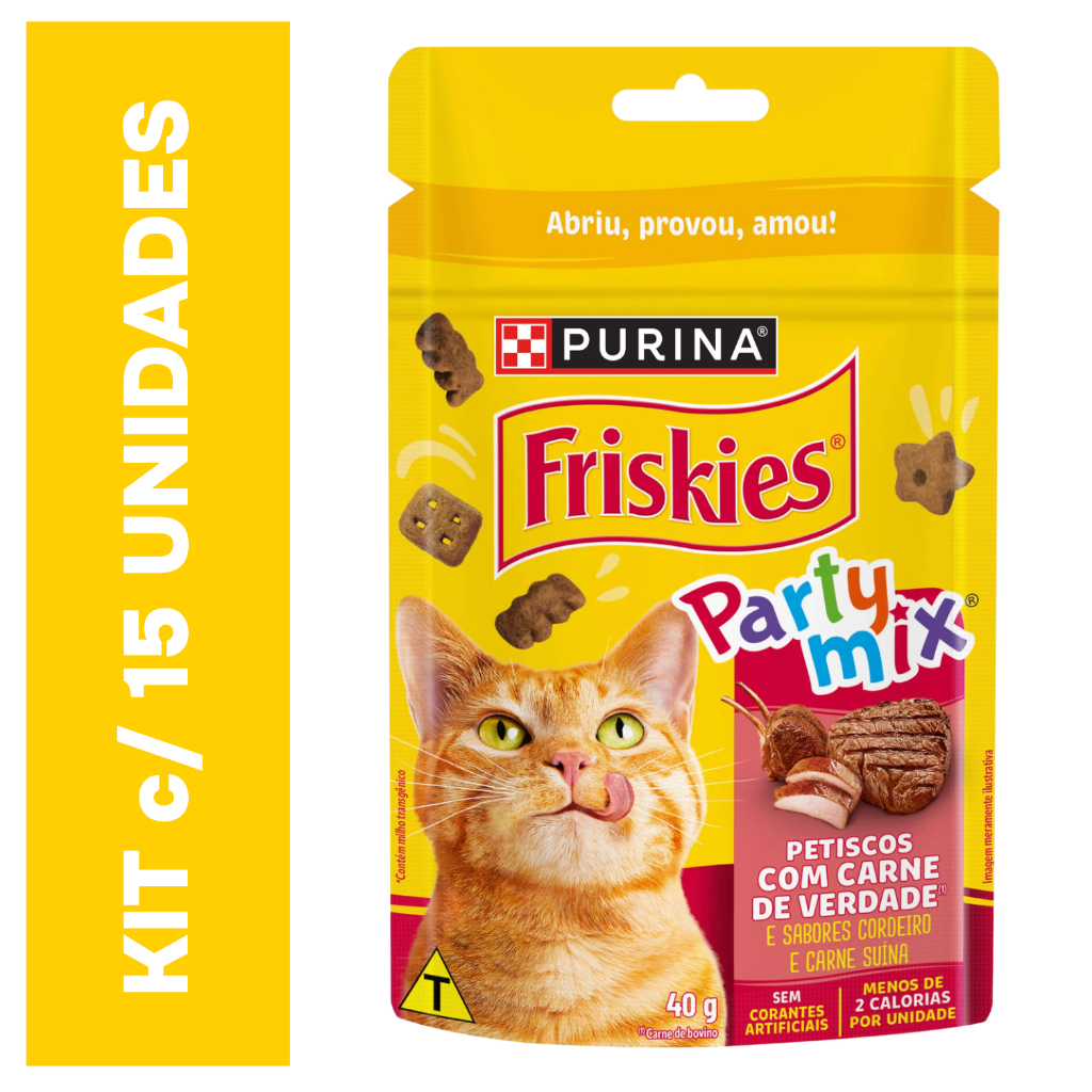 Petisco para Gato - Party Mix Carne Friskies - 15 unidades em Oferta na Shopee