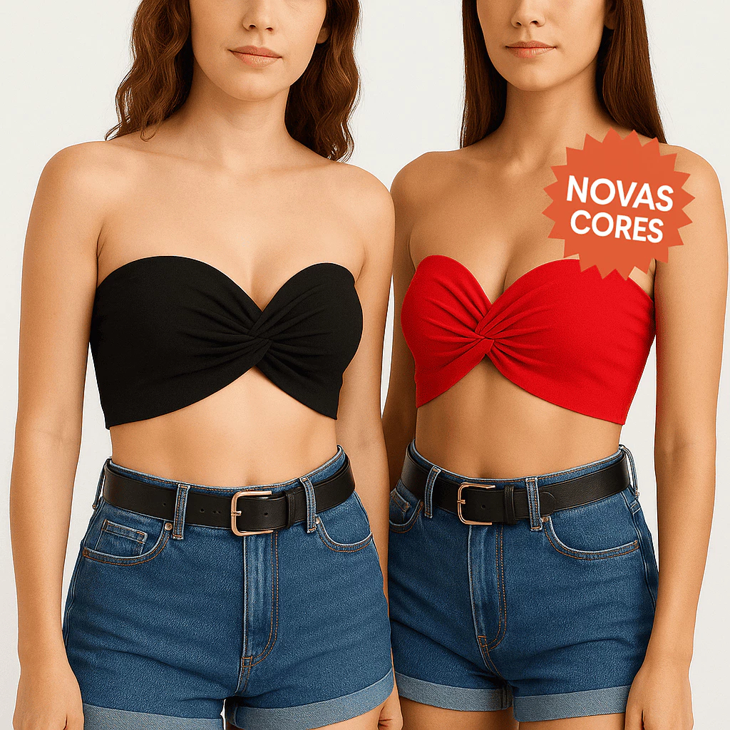 Kit Top Cropped Faixa Nó Frontal Forro Duplo Estilo Casual Verão Blogueira 2026 detalhe na frente em Oferta na Shopee