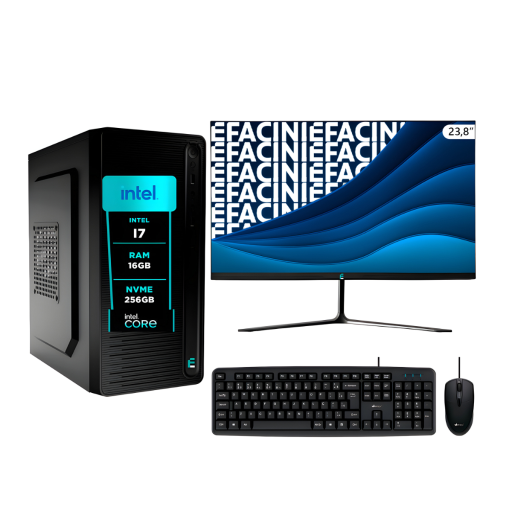Computador Pc Completo Intel Core i7, 16GB, Windows 11 Pro, Monitor 24 Polegadas, Ssd eFacini 240GB