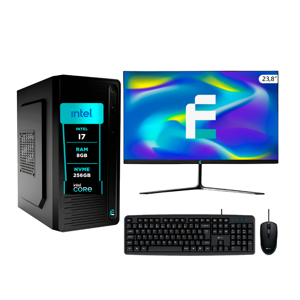 Computador Pc Completo, Intel Core I7, 8gb, Windows 11 Pro, Monitor 24 Polegadas, SSD eFacini 240gb