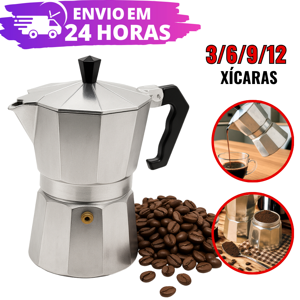 Cafeteira Italiana Alumínio PREMIUM 3/6/9/12 Xícaras Aço Decorada Top Cafeteira Rápida