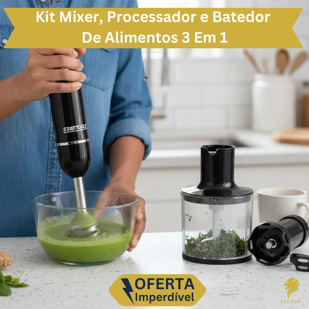 Kit Mixer 3 em 1 Processador, Batedor, Triturador de Alimentos Elétrico 127v ou 220v Inmetro 200W