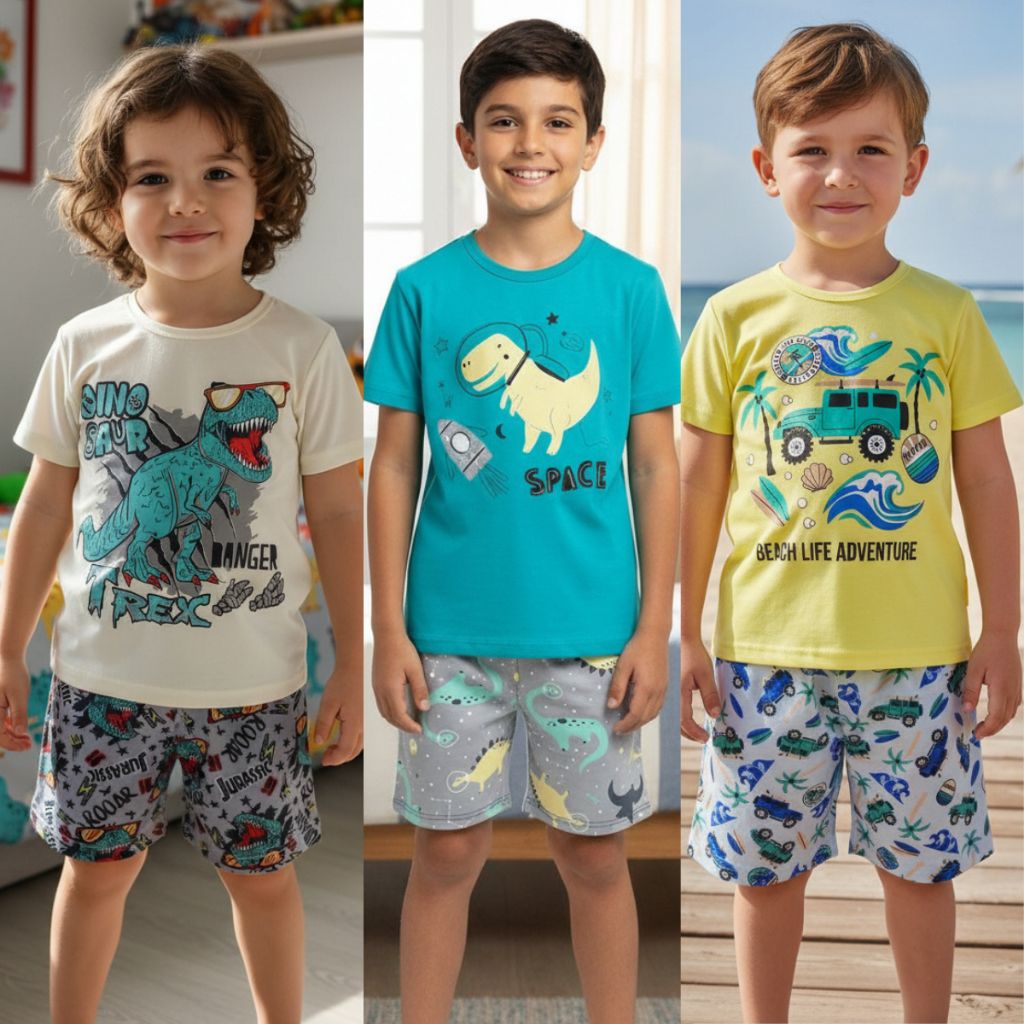 Kit 3 Pijamas Infantil Menino Sortidos de  Verão ou 6 peças Promoção Atacado