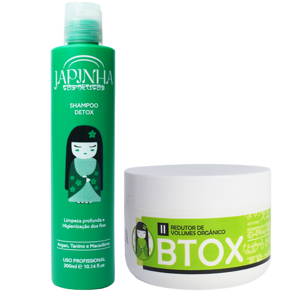 Kit Btox Japinha Profissional 300ml 💚 Shampoo Detox + Btox Redutor de Volume Orgânico