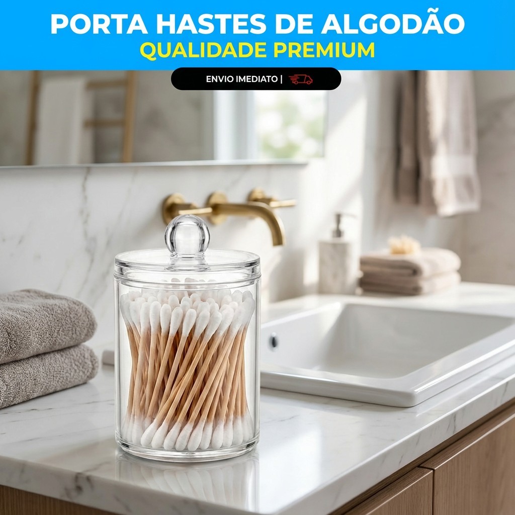 Porta Cotonetes E Algodão Organizador Com Tampa E Em Acrílico Multiuso Universal Prático em Oferta na Shopee