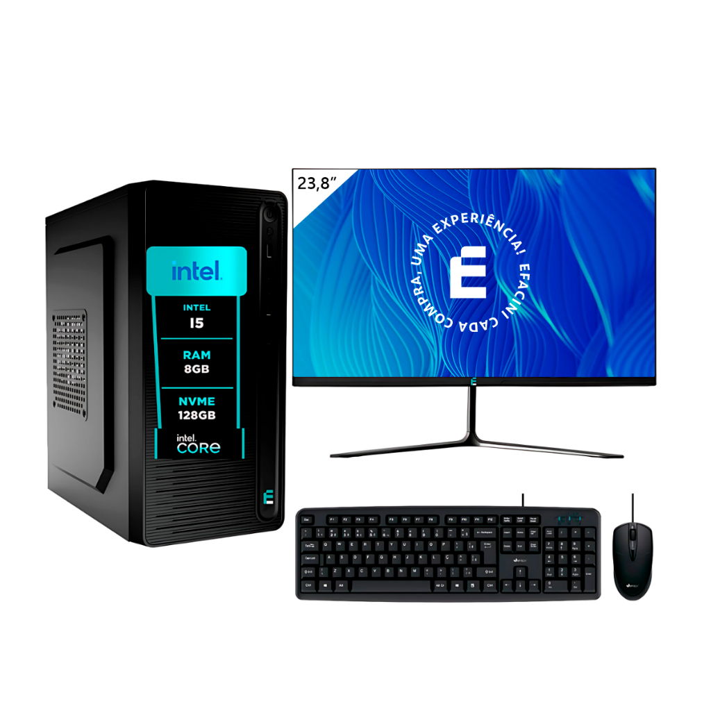 Computador Pc Completo Intel Core I5, 8gb, Windows 11 Pro, Monitor 24 Polegadas, SSD eFacini 128gb
