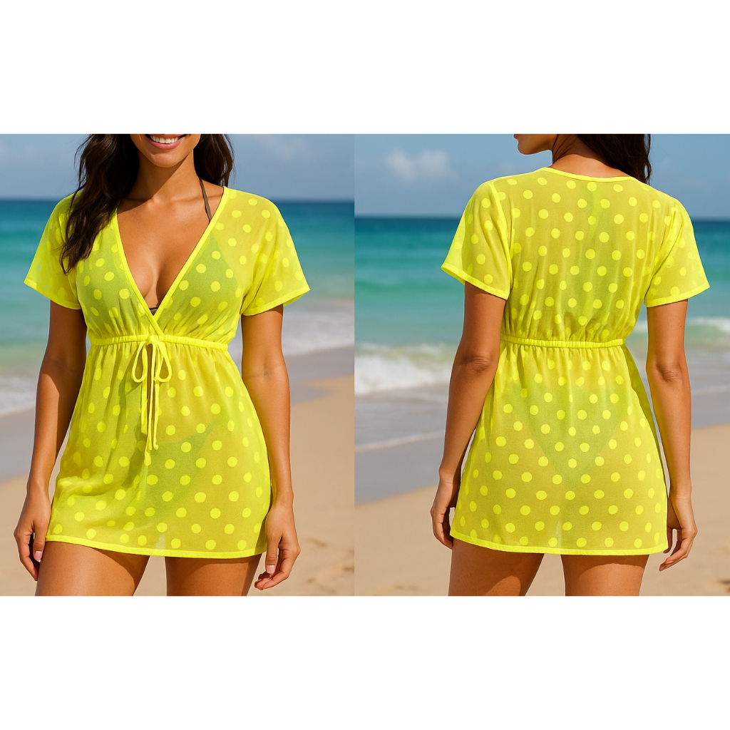 Vestido Saída de Praia em Renda Curto Tule Estampado e com Bolinha Neon Verão Assinturado Plus size em Oferta na Shopee