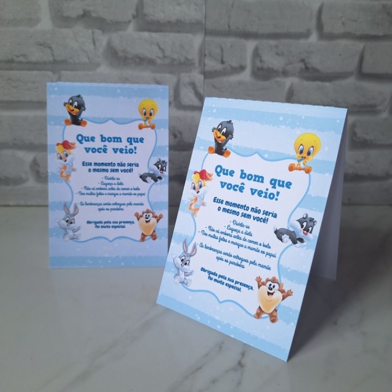 Kit Plaquinha de Mesa Baby Looney Tunes Personalizados Festa Lembrancinha Mimo Aniversário Infantil Chá de Bêbe