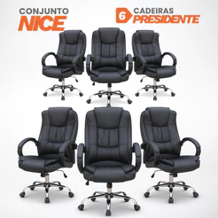 Kit 6 Cadeiras Escritório Presidente Moob Nice Ergonômica NR17 Com Regulagem De Altura