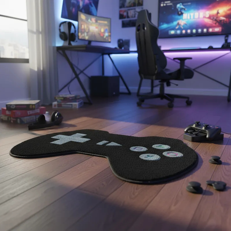 Tapete Pelucia Controle Video Game Grande 1.10m Infantil Quarto Macio Base Antiderrapante