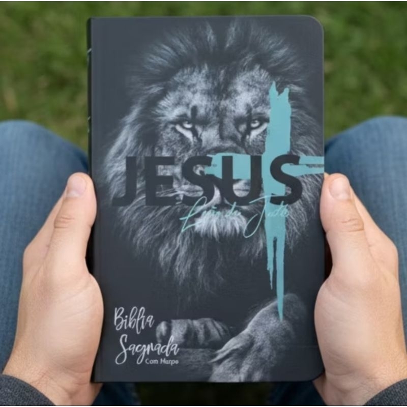 BIBLIA SAGRADA LEÃO JESUS LATERAL PRETA CAPA DURA COM HARPA, INDICE E LETRAS MEDIAS Versão R.C. em Oferta na Shopee