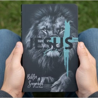 BIBLIA SAGRADA LEÃO JESUS LATERAL PRETA CAPA DURA COM HARPA, INDICE E LETRAS MEDIAS Versão R.C. em Oferta na Shopee