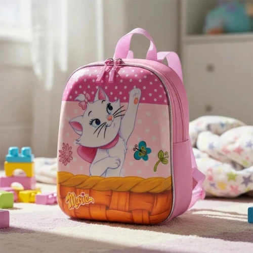Mochila Infantil Marie Disney Personagem Gatinha Rosa Menina Marie, borboletas e flores Escola Creche
