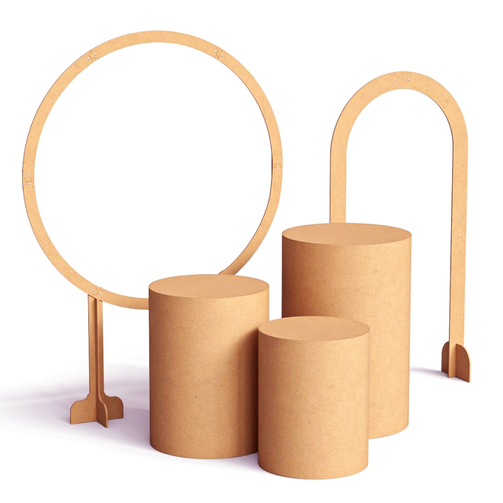 Kit Para Festas Eventos Aniversários 2 Painéis + Trio De Cilindro Em MDF Cru Liso
