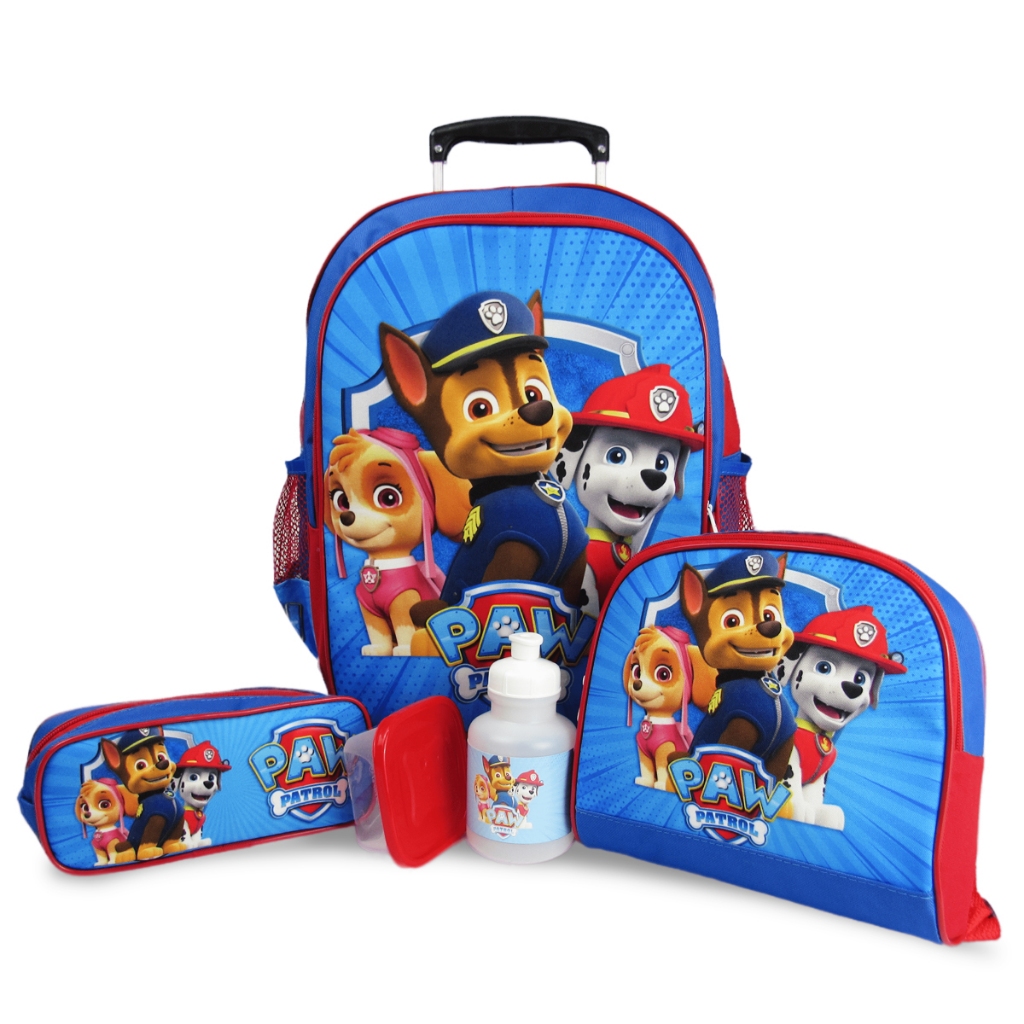 Kit Mochila Patrulha Canina Azul Rodinhas Tamanho G