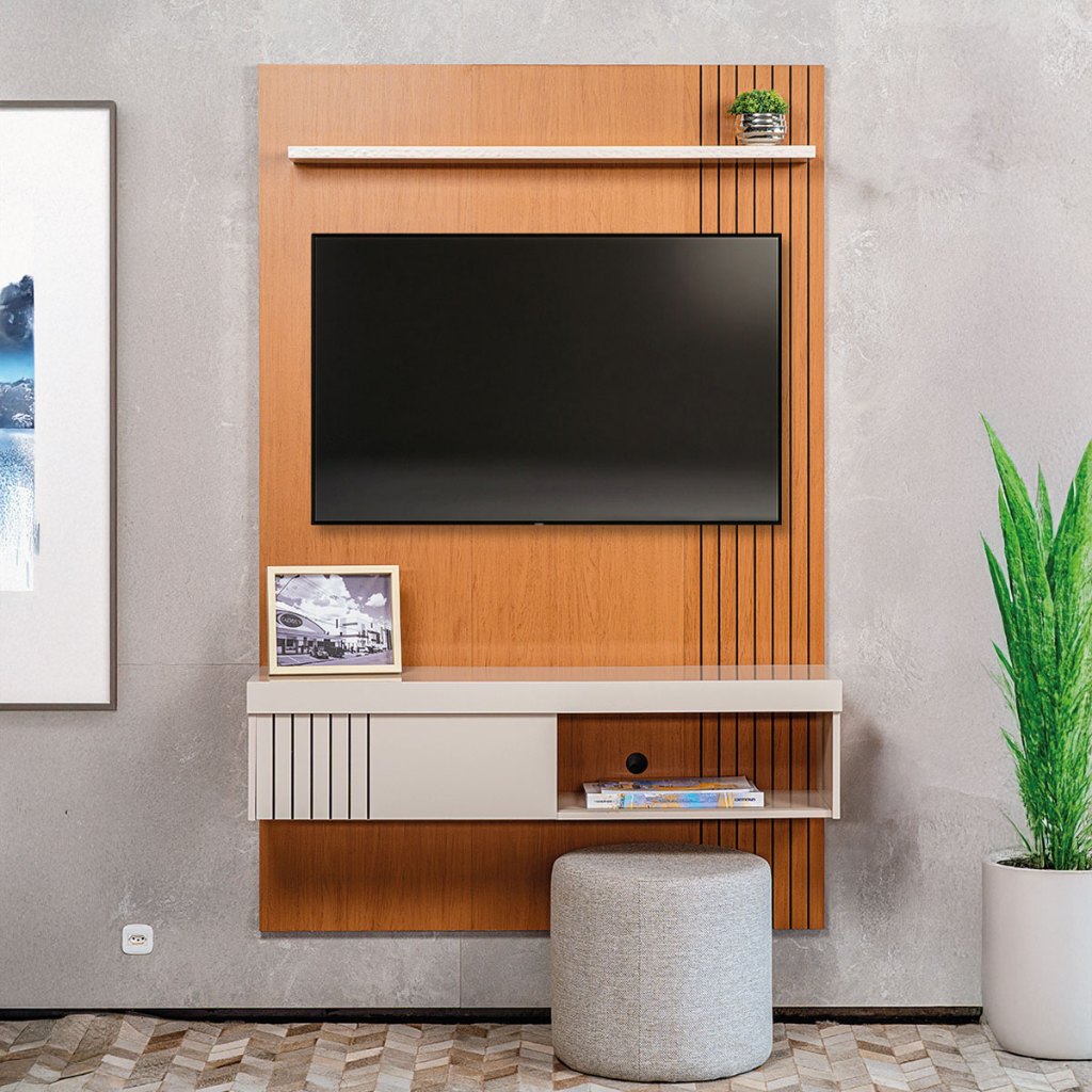 Painel Para TV Até 45 Polegadas Moon Caemmun Freijó Off White