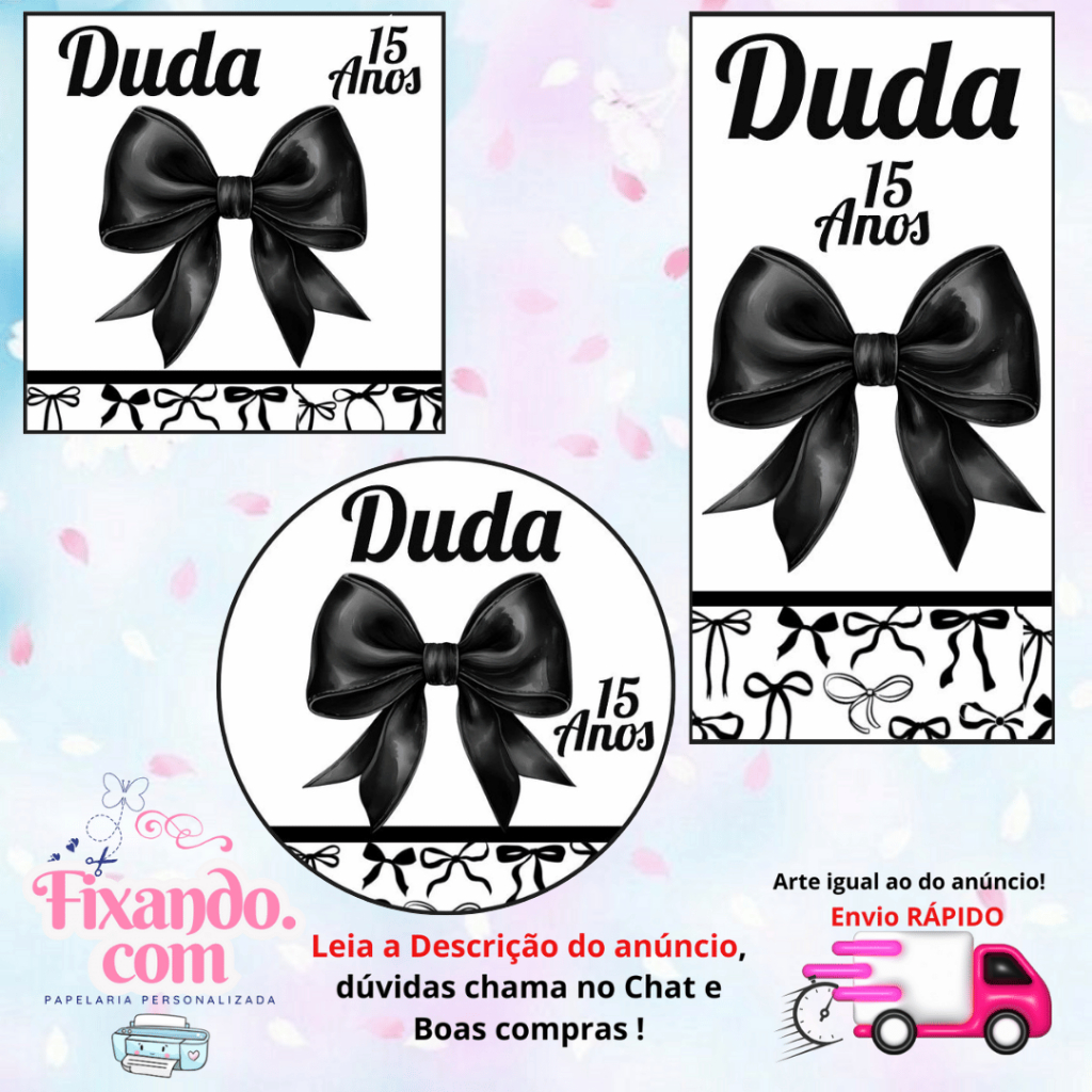 LAÇO PRETO  - 100/60/40 Adesivos Personalizados para Festas ( Envia Rápido) em Oferta na Shopee