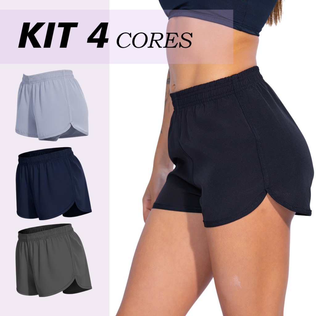 Kit 4 Shorts Feminino Tactel Elastano Liso Feminino Moda Praia Academia Caminhada Short Verão Casual