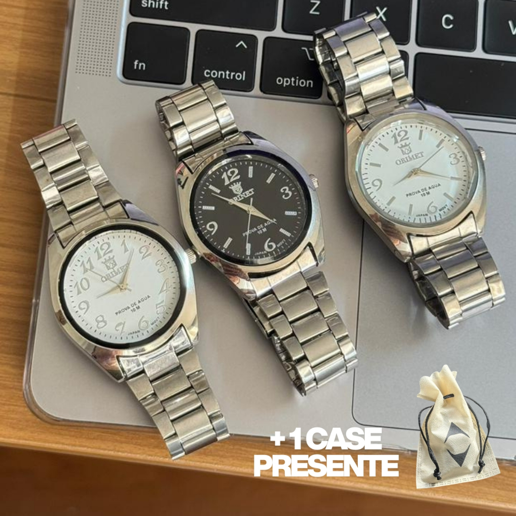 Relógio Masculino Quartzo Aço Inox Luxo Social ORIMET Bateria 377 À prova d’água Estiloso