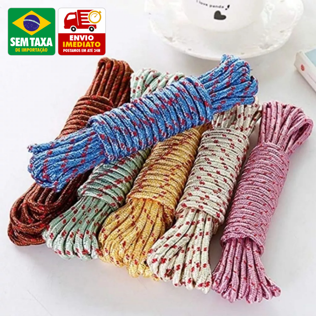 Kit com 2 Cordas Nylon 5mm Reforçadas 15m 20m Varal Parede Teto Alta Resistência