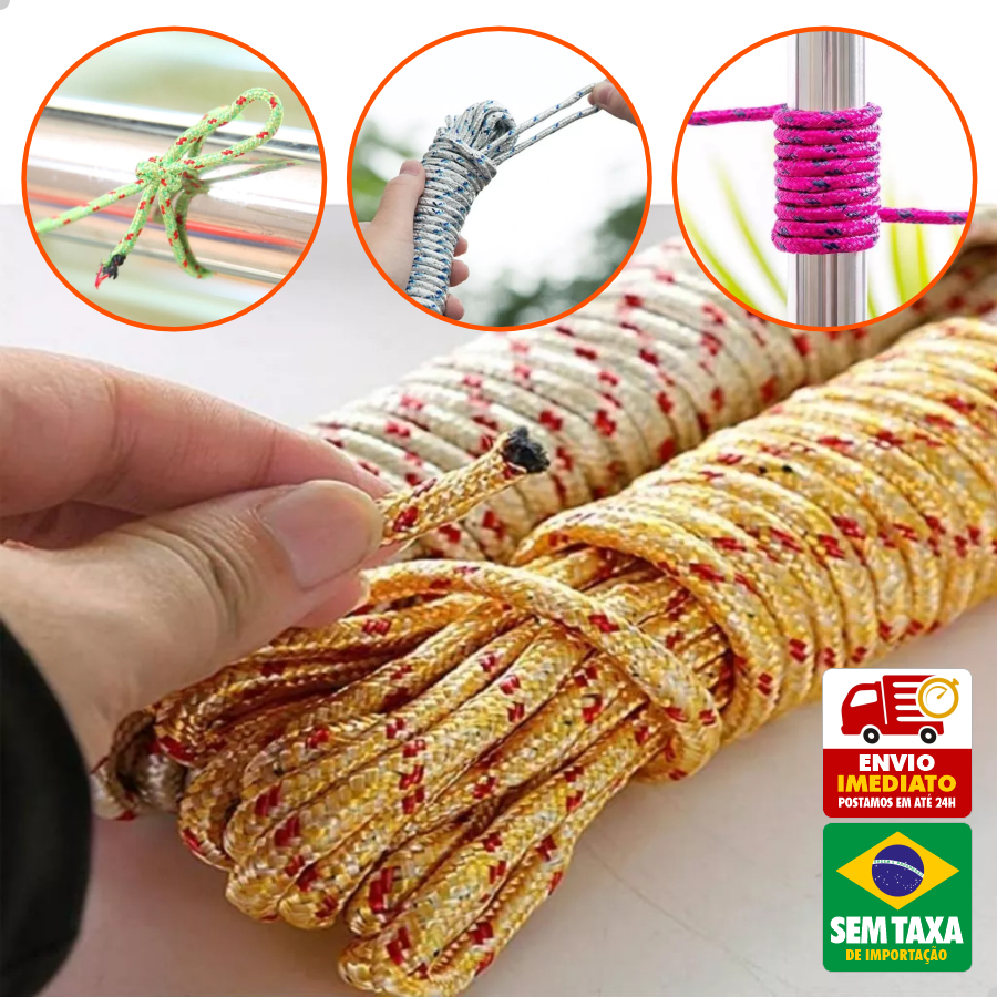 Kit 2 Cordas Nylon 5mm 15m ou 20m Multiuso Varal Amarração Super Forte Durável