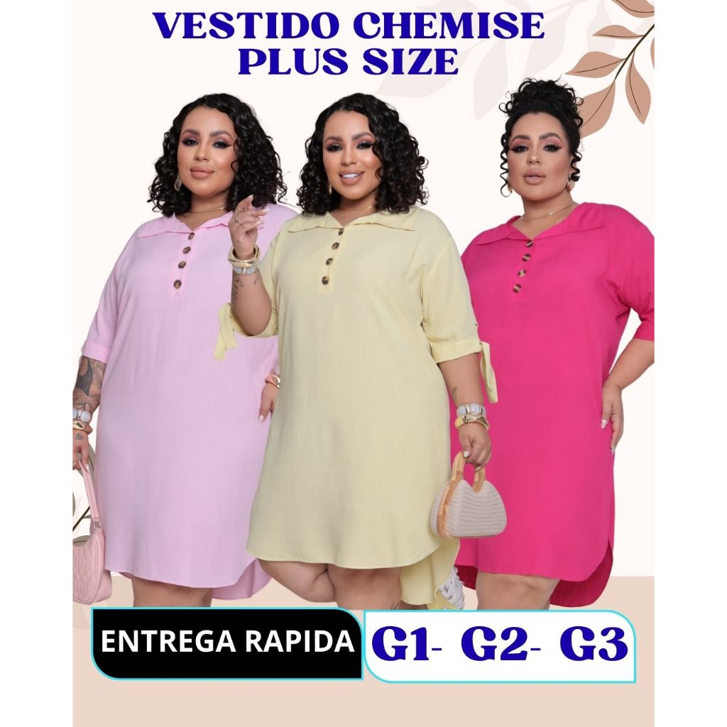 Chemise plus size Camisão vestido Chamise Viscolinho