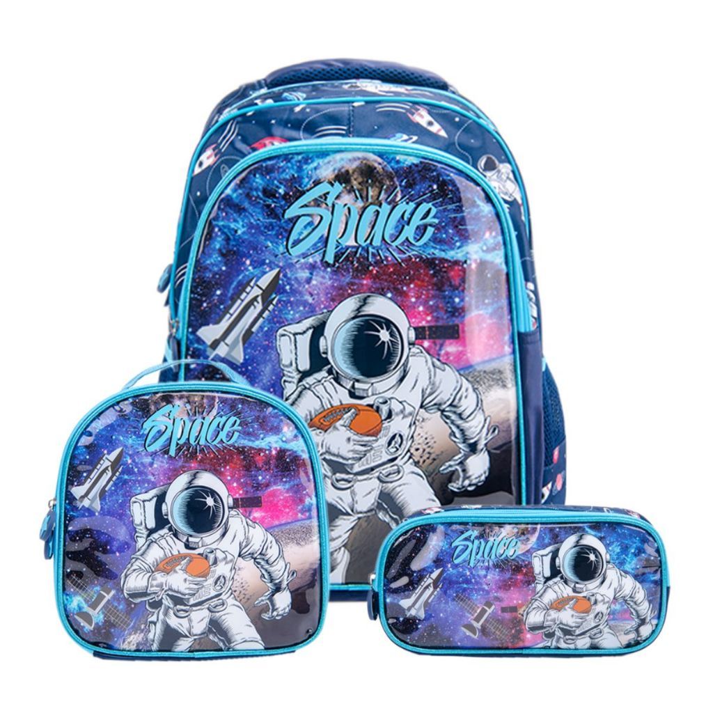 Kit Mochila Escolar Infantil de Rodinhas Menino Bolsa Resistente Impermeável Com Lancheira e Estojo