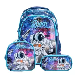 Kit Mochila Escolar Infantil de Rodinhas Menino Bolsa Resistente Impermeável Com Lancheira e Estojo