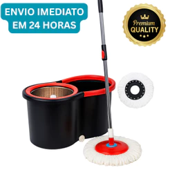 Mop Giratório Cabo Grande de 120 cm 8 Litros Cesto Em Inox e Plástico - Balde Centrífuga Preto