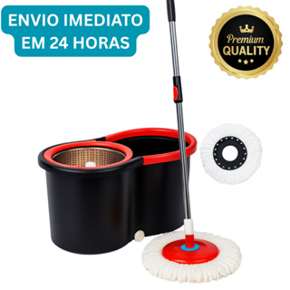 Mop Giratório Cabo Grande de 120 cm 8 Litros Cesto Em Inox e Plástico - Balde Centrífuga Preto em Oferta na Shopee