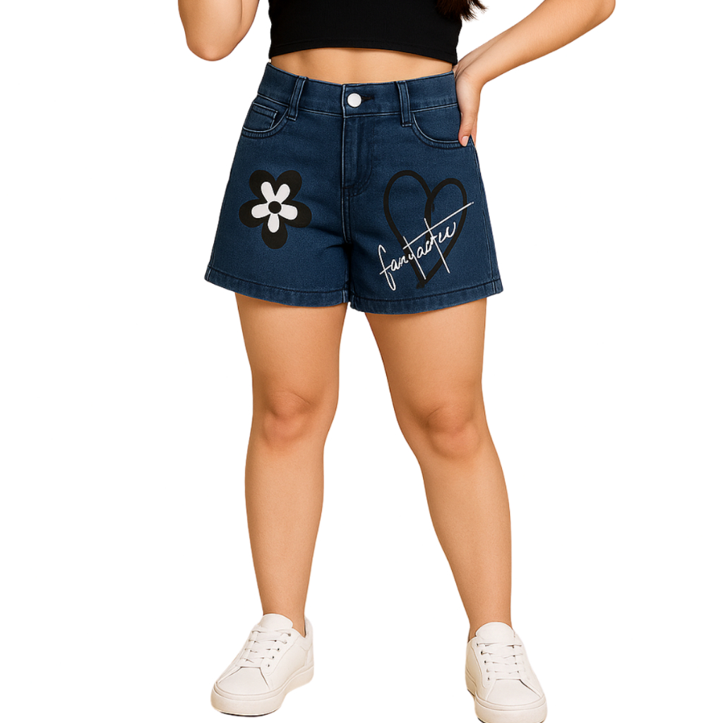Short Estampado Jeans Para Meninas Infantil e Juvenil