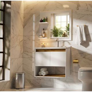 CONJUNTO GABINETE COM ESPELHEIRA E CUBA PARA BANHEIRO 60CM ADONIS BRANCO em Oferta na Shopee