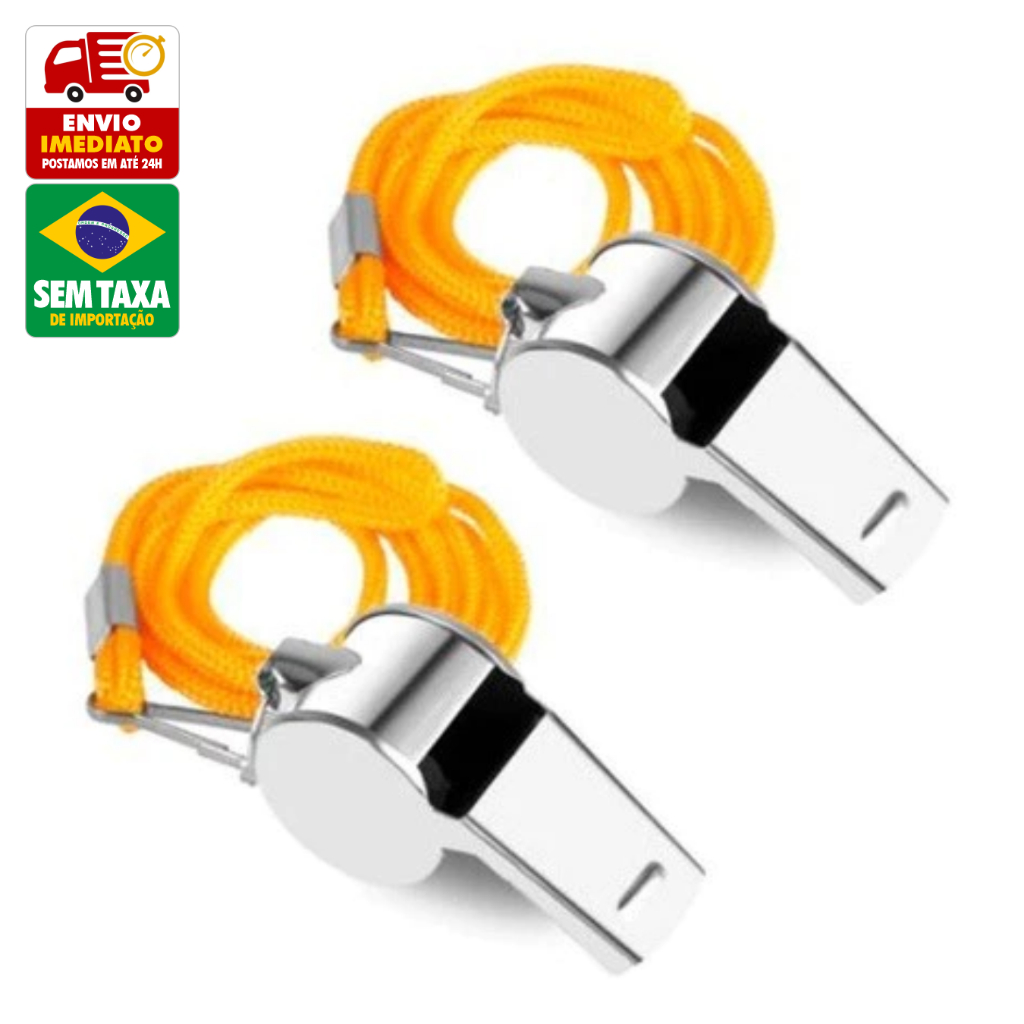 Kit 2 Apitos Profissionais Metal com Cordão para Árbitros Futebol Esportes Eventos em Oferta na Shopee