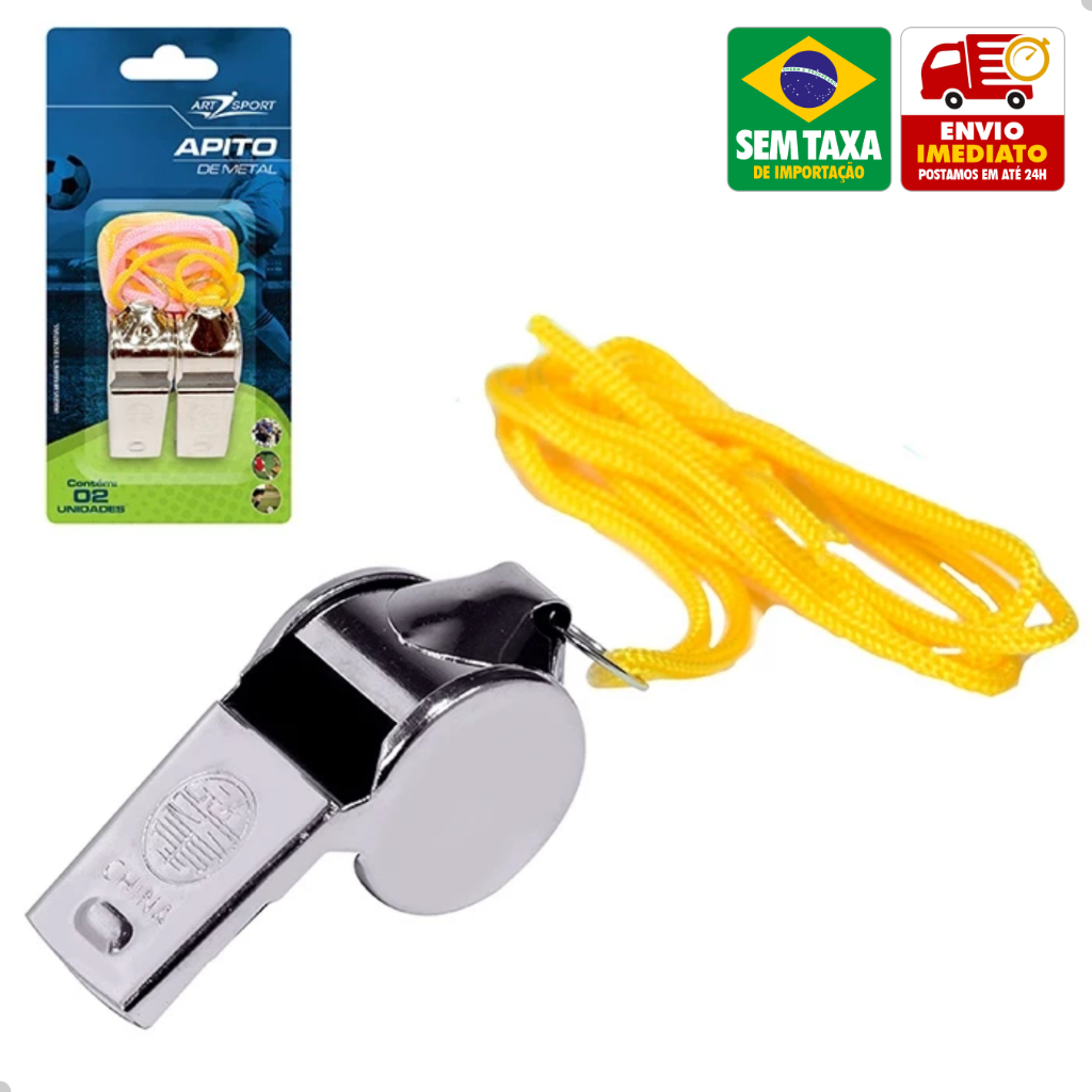 Apito Profissional Metal Prateado com Cordão Kit 2 Unidades Para Esportes e Treinos em Oferta na Shopee