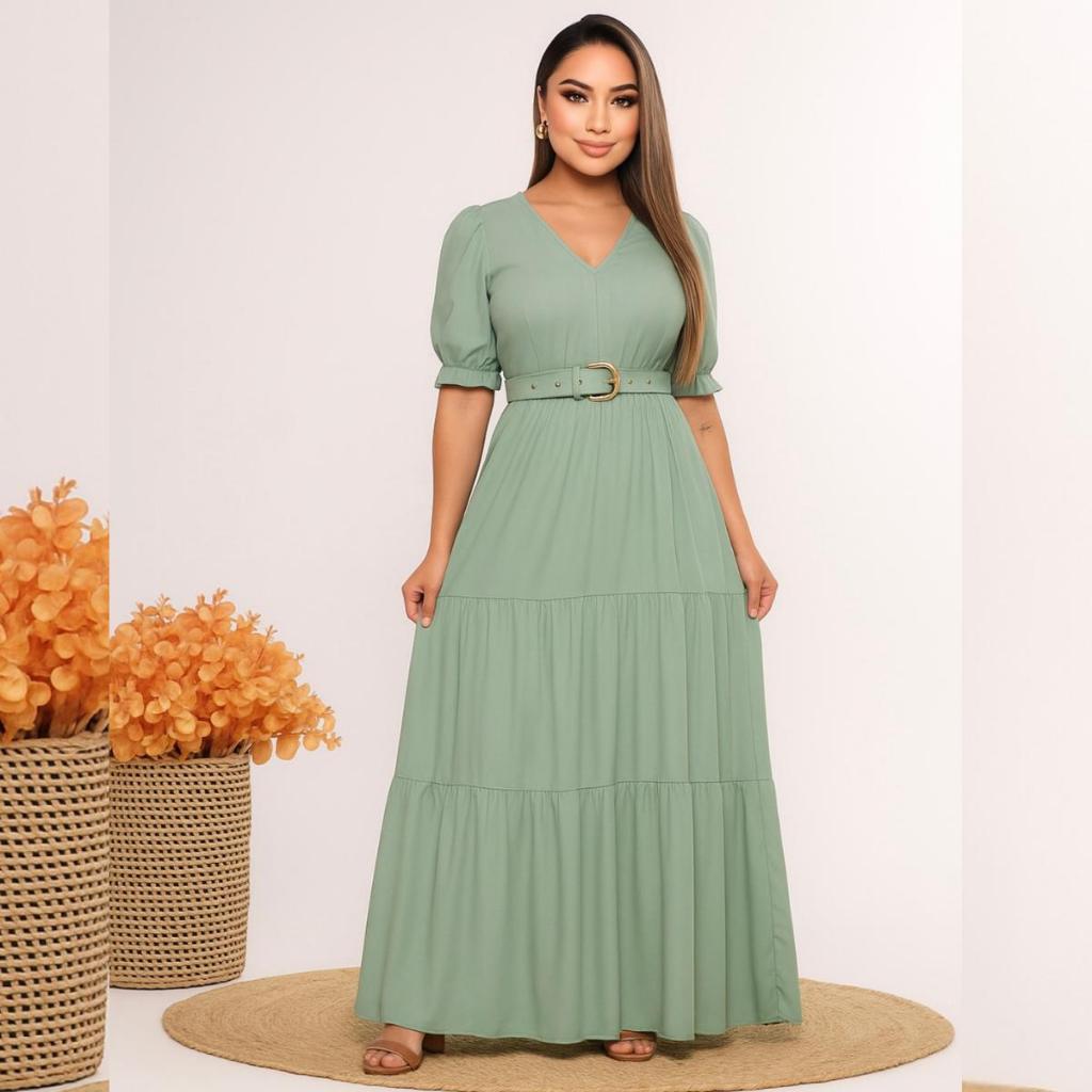 Vestido Feminino Longo Evangélico Três Marias Com Cinto Personalizado Confortavél e Elegante Tedência em Oferta na Shopee