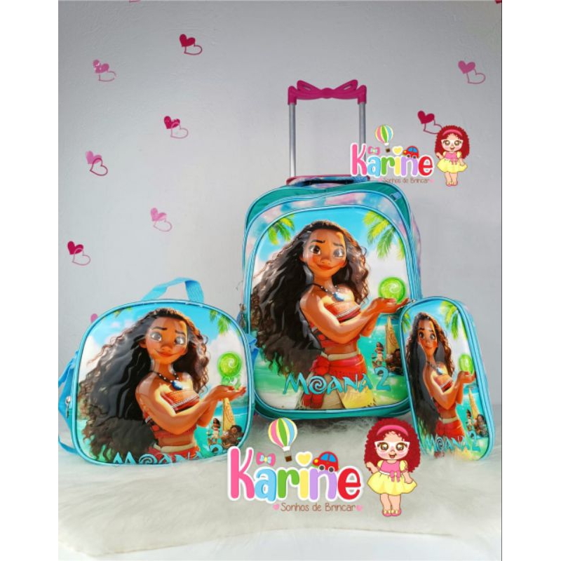 KIT MOCHILA INFANTIL DE COSTAS MOANA/ MOCHILA + LANCHEIRA TÉRMICA + ESTOJO/ MOCHILA PARA MENINA/ MOCHILA MOANA 2026