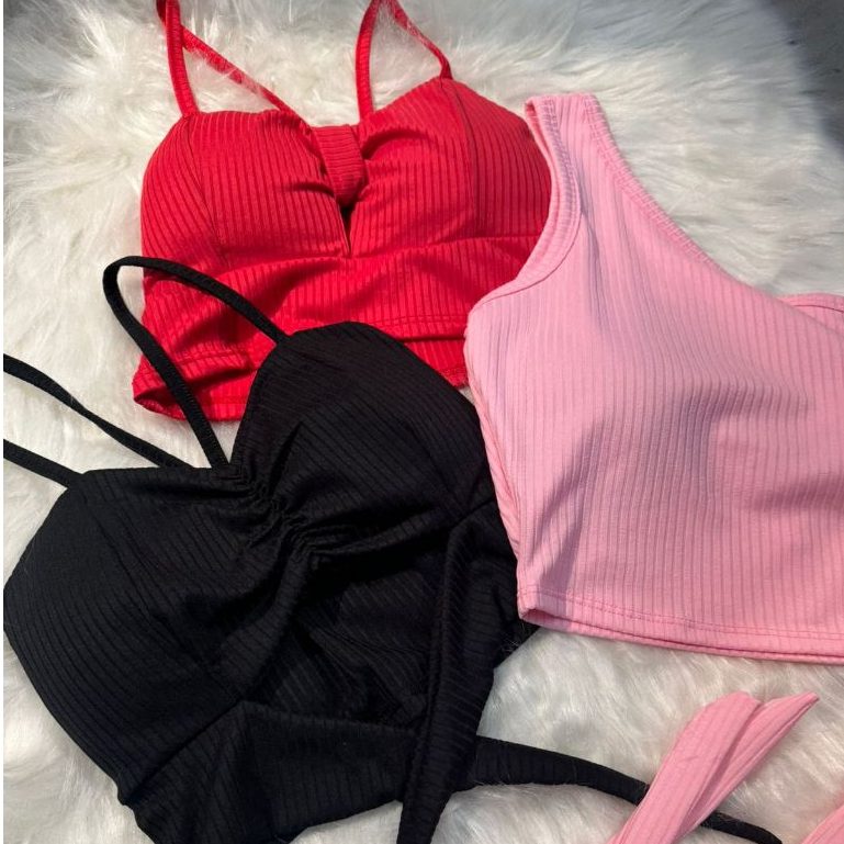 KIT 3 Croppeds Modelos Diferentes Com Bojo Moda Verão Casual em Oferta na Shopee