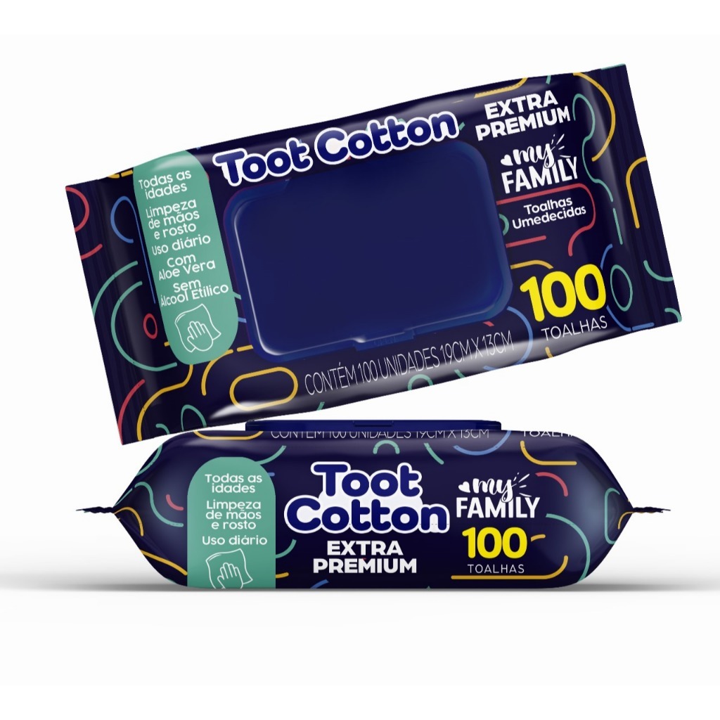 Caixa com 12 Pacotes Kit 1200 unidades de Toalha Umedecida Extra Premium C/100 - Toot Cotton