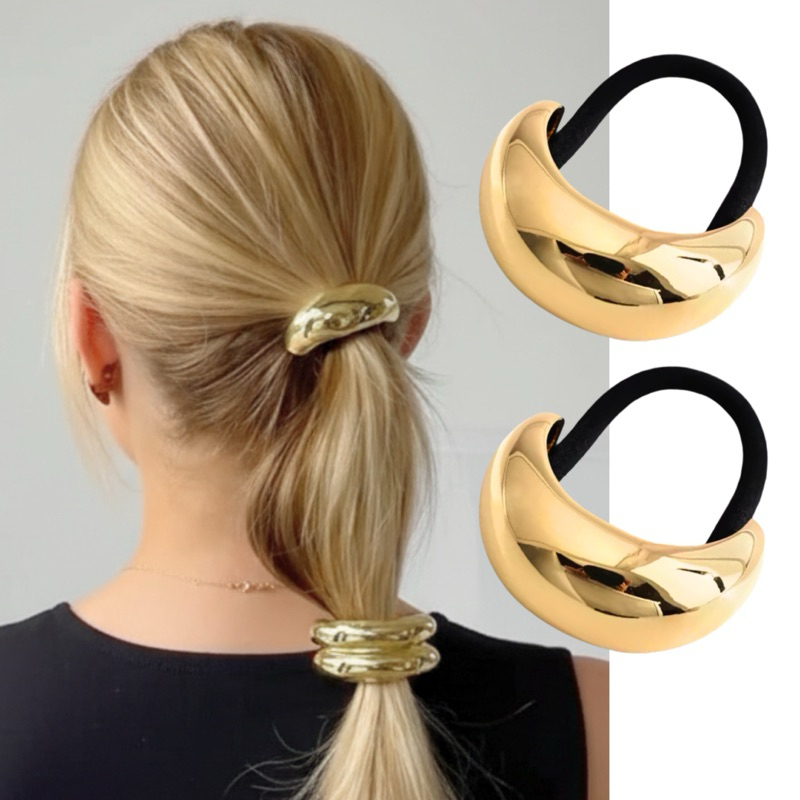 Kit com 2 Elástico de Cabelo Feminino Rabicó Metal Dourado Xuxinha -Acessório de Cabelo Presilha