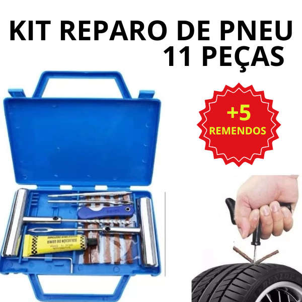 Kit Reparo Pneu Sem Câmara Carro E Moto Maleta com  11 peças  e 5 refil Selante Remendo Macarrão