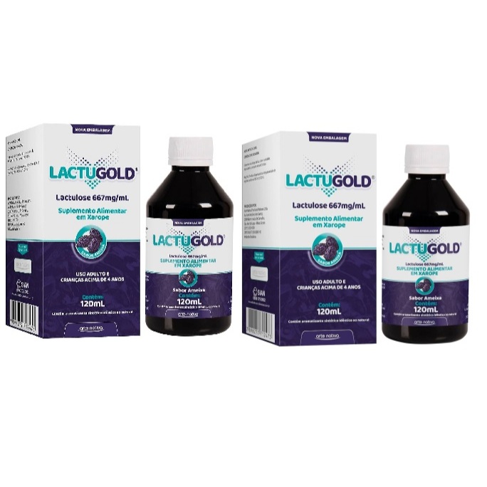 Kit 2 Unidades LactuGold 120mL – Lactulose 667mg/mL – Sabor Ameixa – Suplemento Alimentar em Xarope