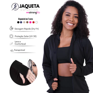 Jaqueta Casaquinho Feminino Esportiva DryFit com Proteção-Solar, manga longa, dedeira para Treino e 