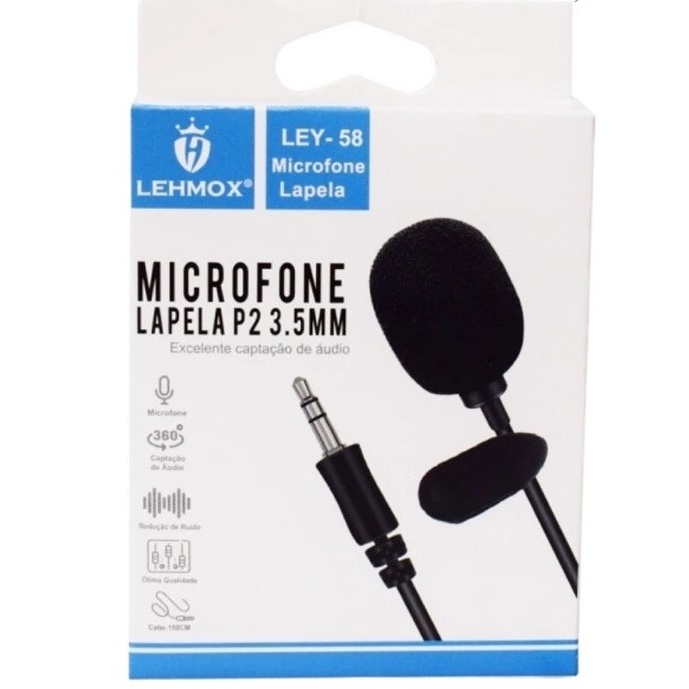 Microfone De Lapela LEHMOX Entrada P2 LEY-58 LEY-50 Designer Compacto