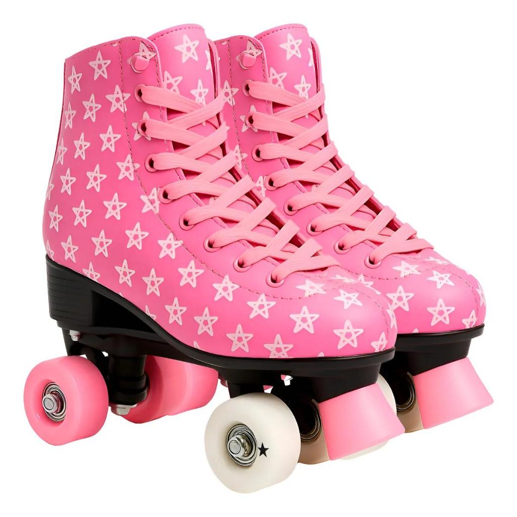 Patins Infantil Stars Rosa Retrô Quad Acolchoado Regulável Tamanho 35 em Oferta na Shopee