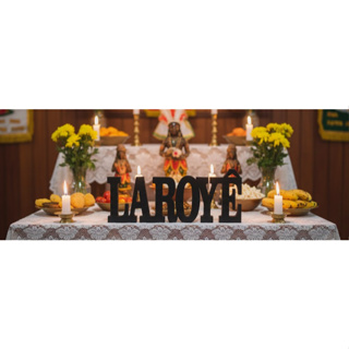 Placa LAROYÊ Decoração de Mesa Saudação Exu e Pomba Gira Candomblé Umbanda 6x24cm Preto em MDF 9mm em Oferta na Shopee