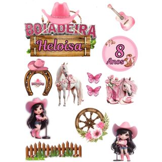 Topo de Bolo BOIADEIRA Personalizado para aniversários , eventos..... em Oferta na Shopee