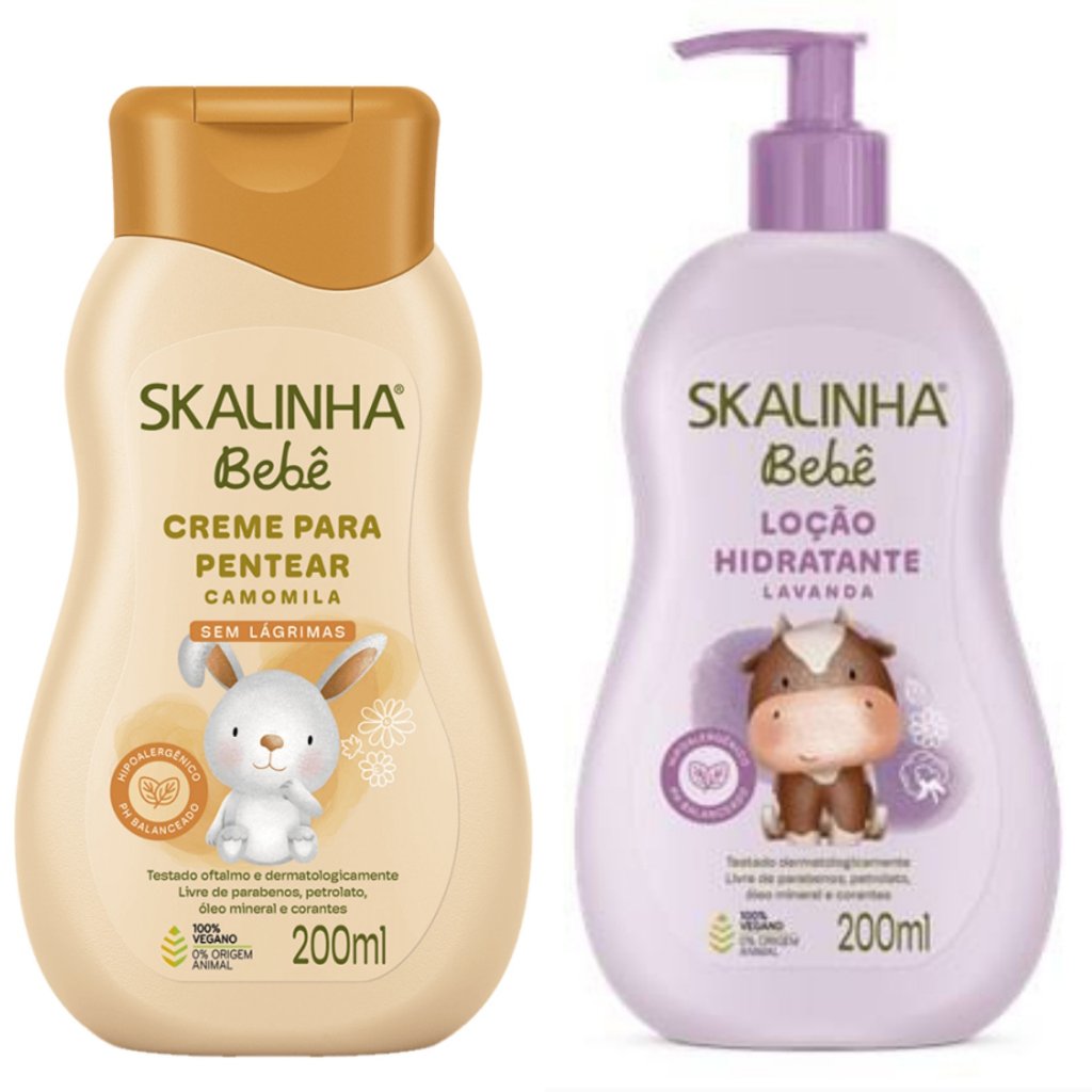Kit Skalinha Bebê Camomila + Lavanda Creme de Pentear e Hidratante Infantil Suavidade Cuidado Diário