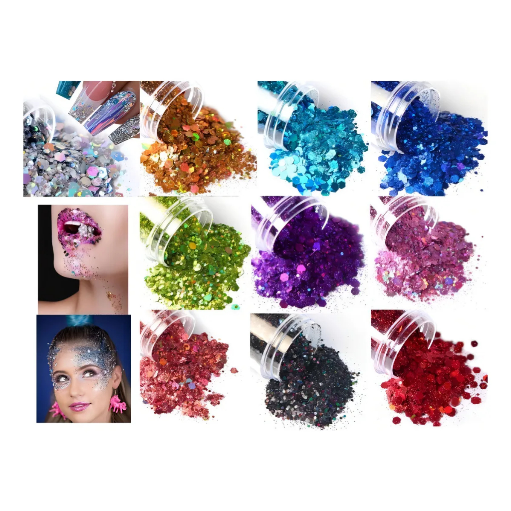 Kit 24 Potes Glitter Flocado Decoração Unha Balão Festa Carnaval Enfeite