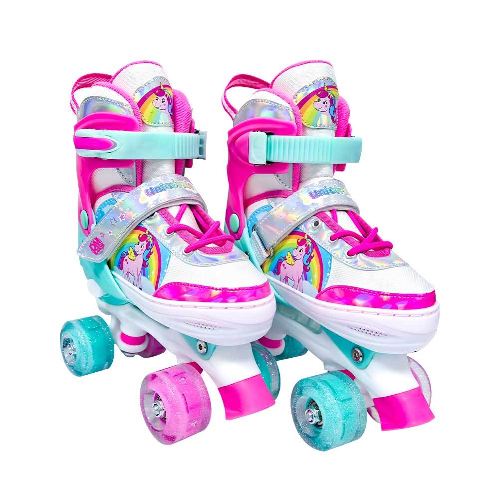 Patins Infantil Unicórnio 4 Rodas Quad Roller Ajustável Led Tamanho 38 a 41 em Oferta na Shopee