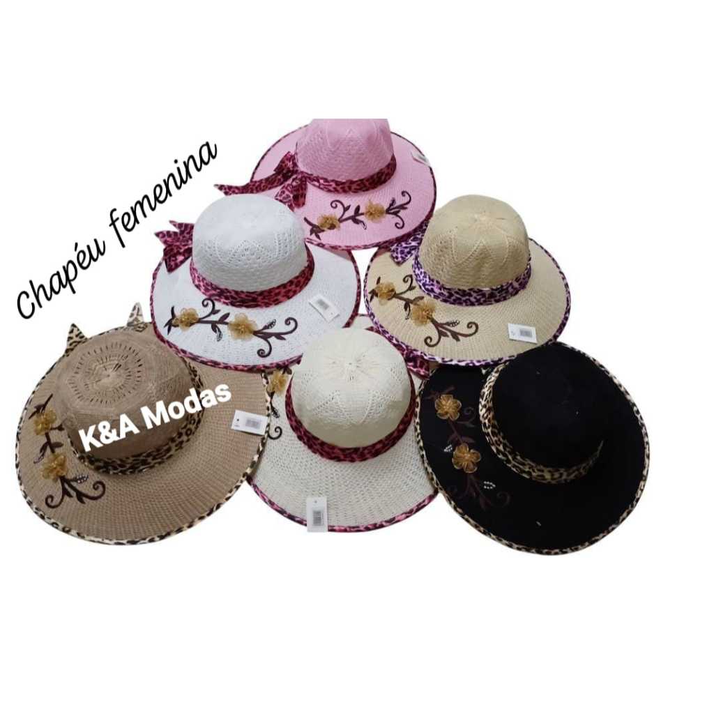 Chapéu  de Praia Feminina  Aba Larga  com Detalhe de For em Oferta na Shopee